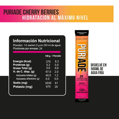 Puriade Cherry Berries. Bebida para deportistas en polvo