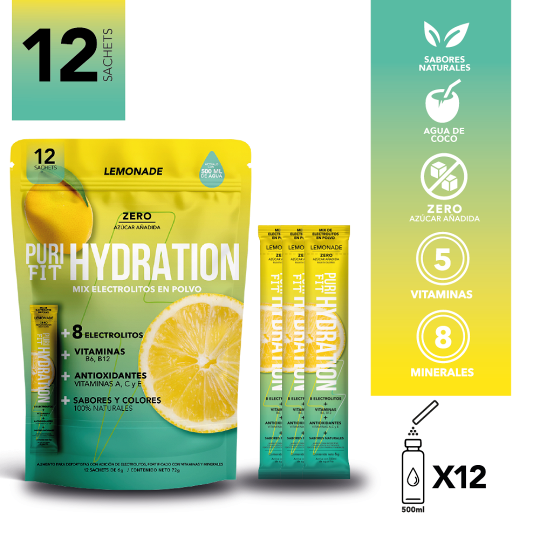 PuriFit Hydration Lemonade. Hidratación + Vitaminas en un stick.