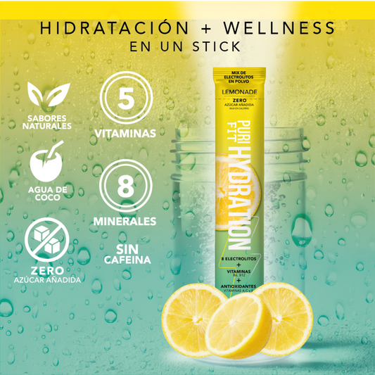 PuriFit Hydration Lemonade. Hidratación + Vitaminas en un stick.